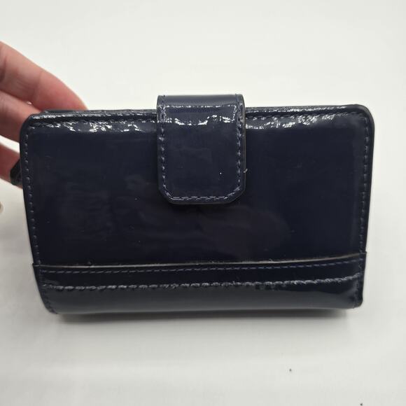 COACH Shiny Patent Leather Snap Card Case Wallet Navy Blue - Picture 4 of 10
